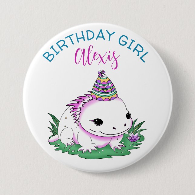 Personlig Birthday Girl Axolotl Thmet Knapp (Framsida)