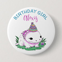 Personlig Birthday Girl Axolotl Thmet Knapp