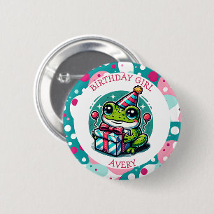 Personlig Birthday Girl   Frog Thned Knapp