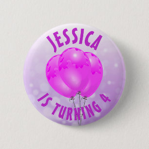 Personlig Birthday Girl Lila and Teal Button Knapp