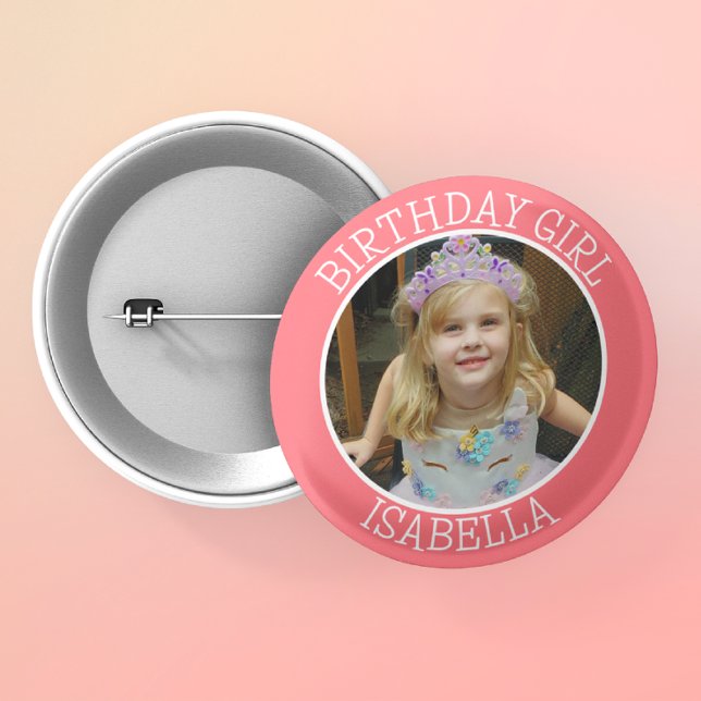 Personlig Birthday Girl | Namn och foto Knapp (Skapare uppladdad)