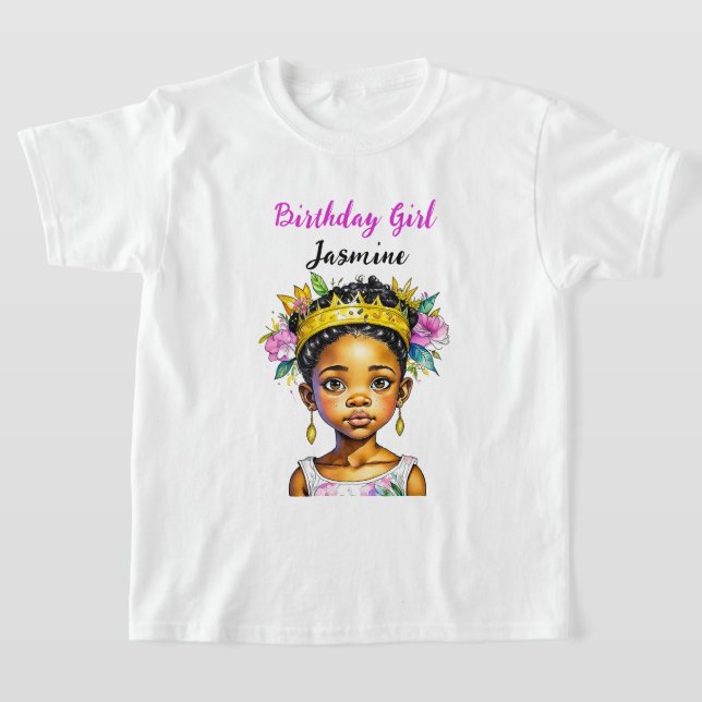 Personlig Birthday Girl Princess of Färg T Shirt (Laydown)