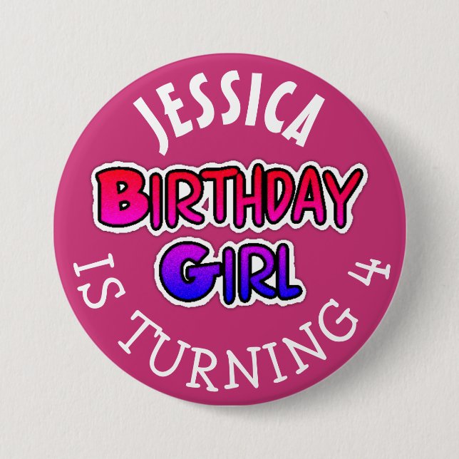 Personlig Birthday Girl rosa Button Knapp (Framsida)