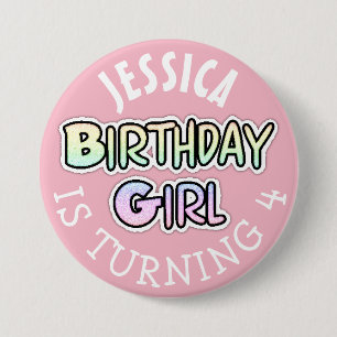 Personlig Birthday Girl rosa Button Knapp
