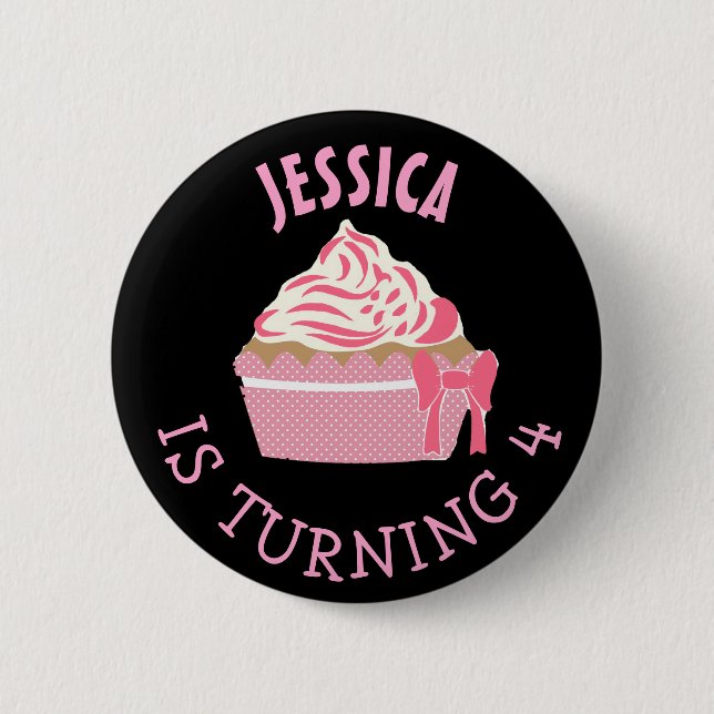 Personlig Birthday Girl Rosa Cupkaka Button Knapp (Framsida)
