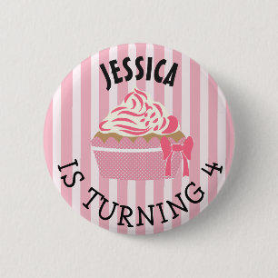 Personlig Birthday Girl Rosa Cupkaka Button Knapp