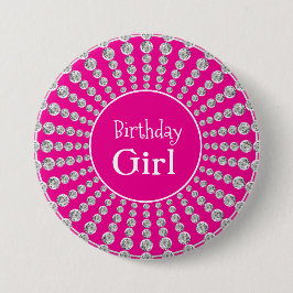 Personlig Birthday Girl Rosa med Bling Party Knapp