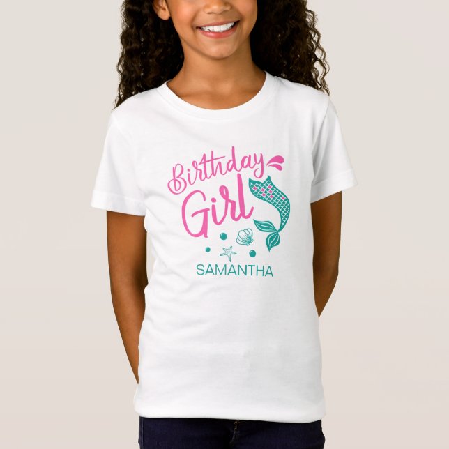 Personlig Birthday Girl Sjöjungfru T-Shirt (Framsida)