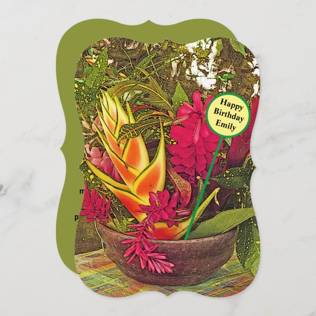 PERSONLIG BIRTHDAY-KORT/VIBRANT TROPICAL FLOWER (Fram/baksida)