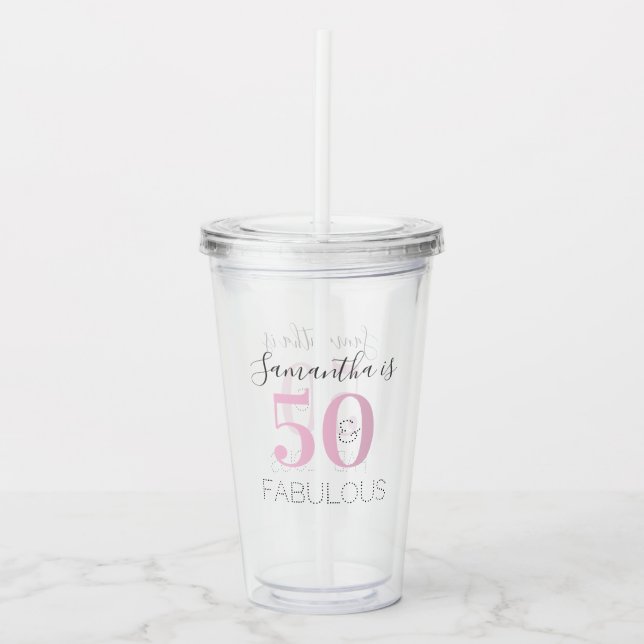 Personlig Birthday Modern Rosa 50 och Fabulous Take Away Mugg (Framsida)