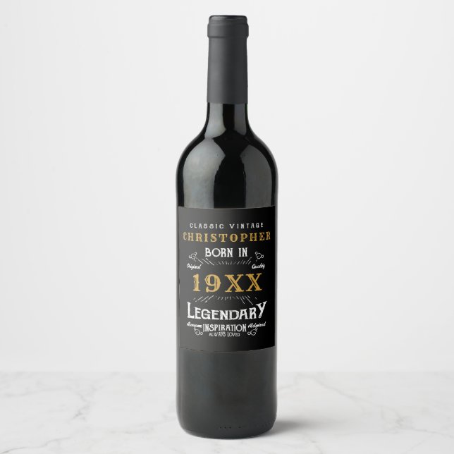 Personlig Birthday Monogram Legendary Far Vinflaska Etikett (Framsida)