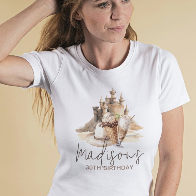 Personlig Birthday Pastel Sand Beach Party T Shirt (Skapare uppladdad)