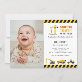 Personlig Birthday Photo Construction Lastbilar Inbjudningar