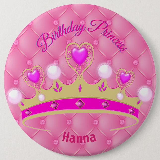 Personlig Birthday Princess Button Knapp (Framsida)