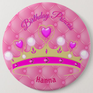 Personlig Birthday Princess Button Knapp