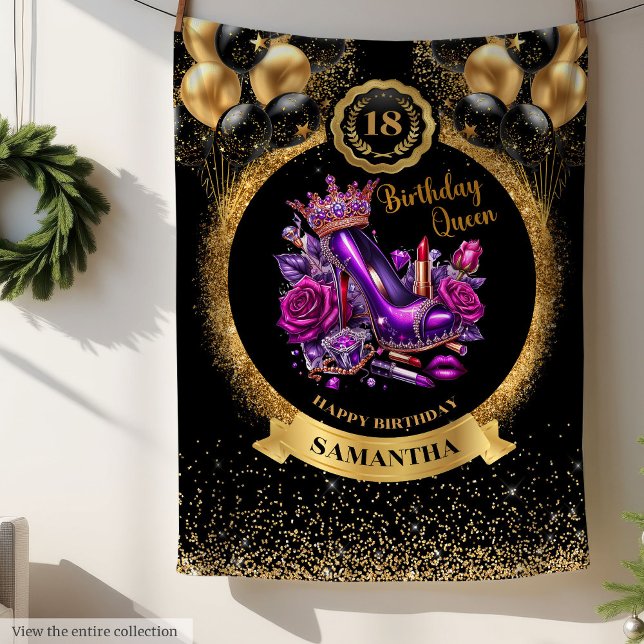 Personlig Birthday Queen Högklackars Throw Fleecefilt (Personalized Birthday Queen High Heels Throw)