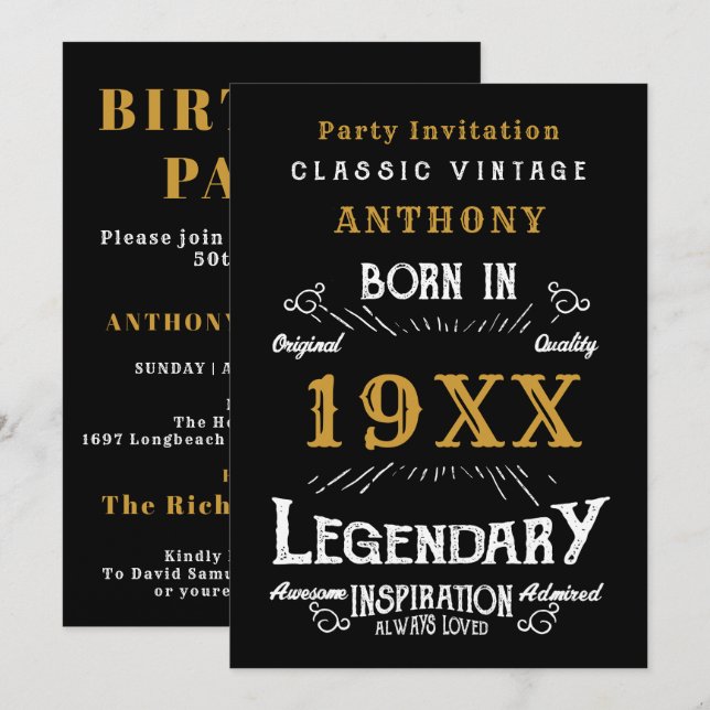 Personlig Birthday Retro Vintage Monogram Inbjudningar (Fram/baksida)