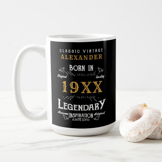 Personlig Birthday Retro Vintage Monogram Kaffemugg (Med munk)