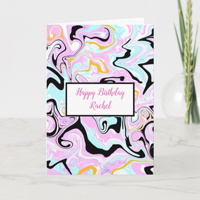 Personlig Birthday | Rosa och svart marmor Kort (Framsida)