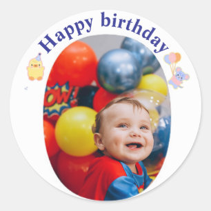 Personlig Birthday Sticker med Photo Runt Klistermärke