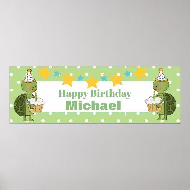Personlig Birthday Turtle Banner Poster (Framsidan)