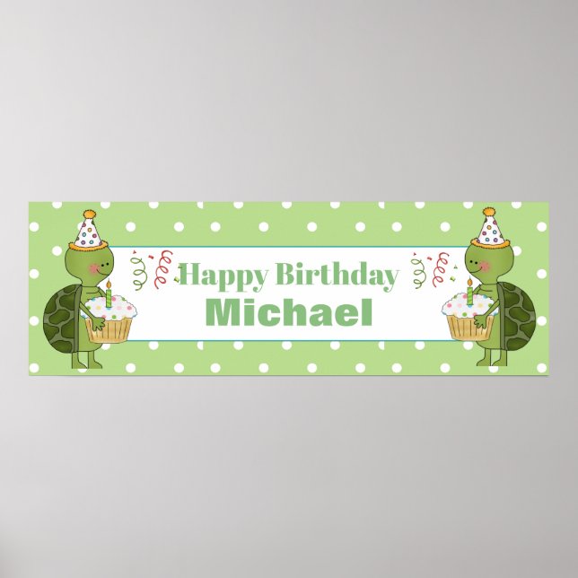 Personlig Birthday Turtle Banner Poster (Framsidan)
