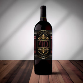 Personlig Birthday Vintage Black Guld Burgandy Vinflaska Etikett