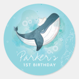 Personlig Birthday Whale Runt Klistermärke