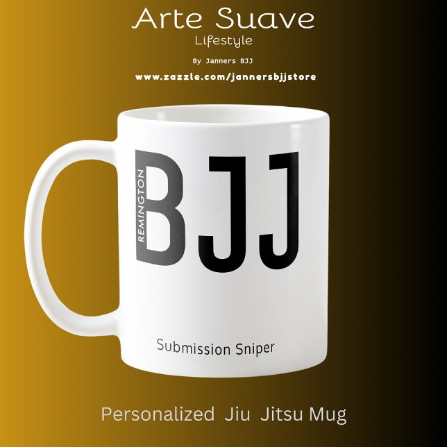 Personlig BJJ Jiu Jitsu Submission Sniper Kaffemugg (Personalized BJJ white mug with black print )