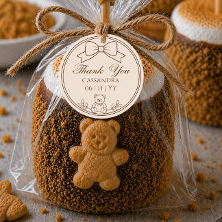 Personlig björn med rosett baby shower-dekal runt klistermärke