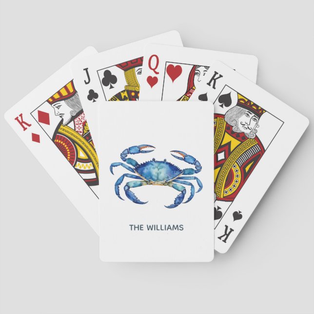 Personlig blå akvarell krabba sommar strand    casinokort (Baksidan)