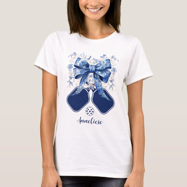 Personlig blå båge Pickleball-paddle T Shirt (Framsida)