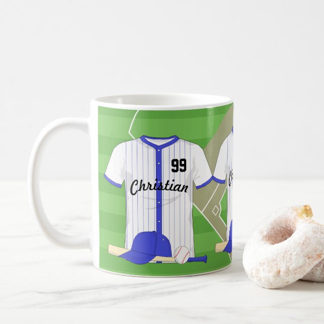 Personlig blå baseboll kaffemugg (Med munk)