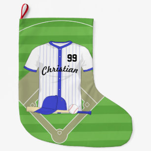 Personlig blå baseboll stor julstrumpa