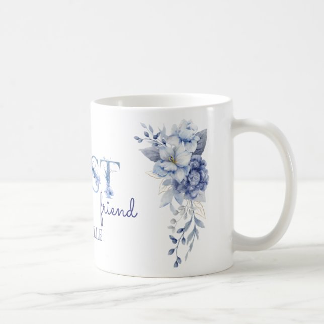 Personlig blå blomkrukad kopp, bästa vän anpassad  kaffemugg (Höger)