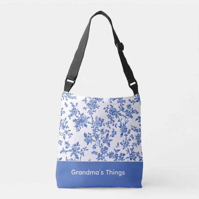 Personlig blå blommig handväskan axelväska (Framsida)