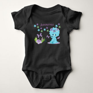 Personlig Blå Blomster Baby Dinosaurie T Shirt