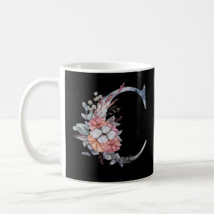 Personlig blå blomster monogram C Kaffemugg
