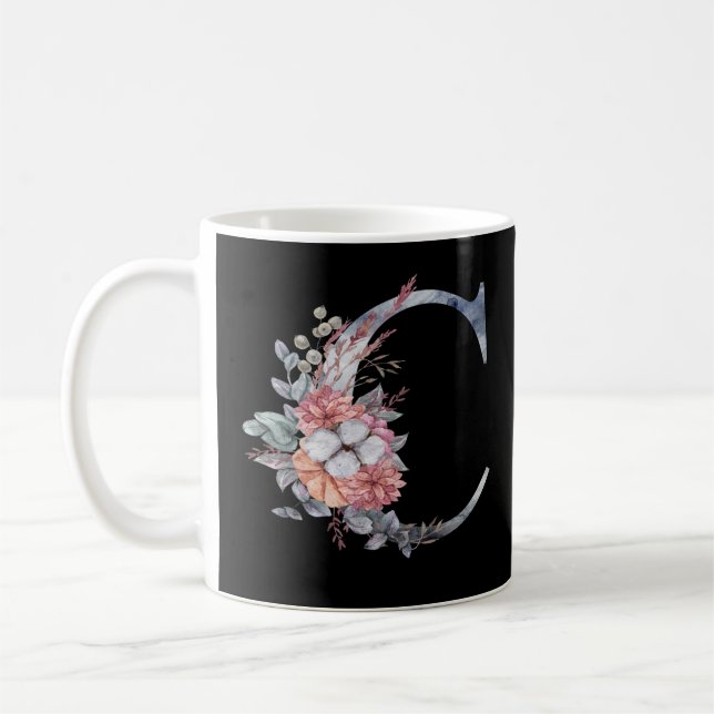 Personlig blå blomster monogram C Kaffemugg (Vänster)