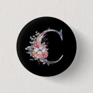 Personlig blå blomster monogram C Knapp
