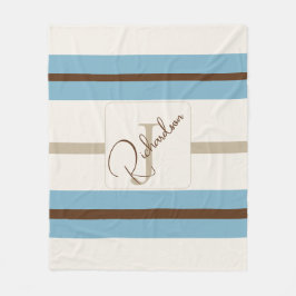 Personlig blå brun randig monogram kustnära fleecefilt
