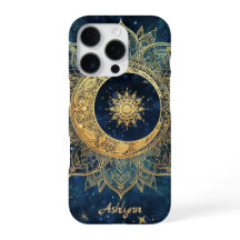 Personlig Blå Celestial Guld Sol Måne Mandala