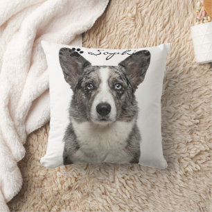 Personlig blå Corgi hund foto kastkudde Kudde