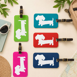 Personlig blå Dachshund-tematisk bagagetikett Bagagebricka