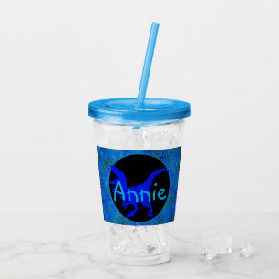 Personlig blå dinosaurhud take away mugg