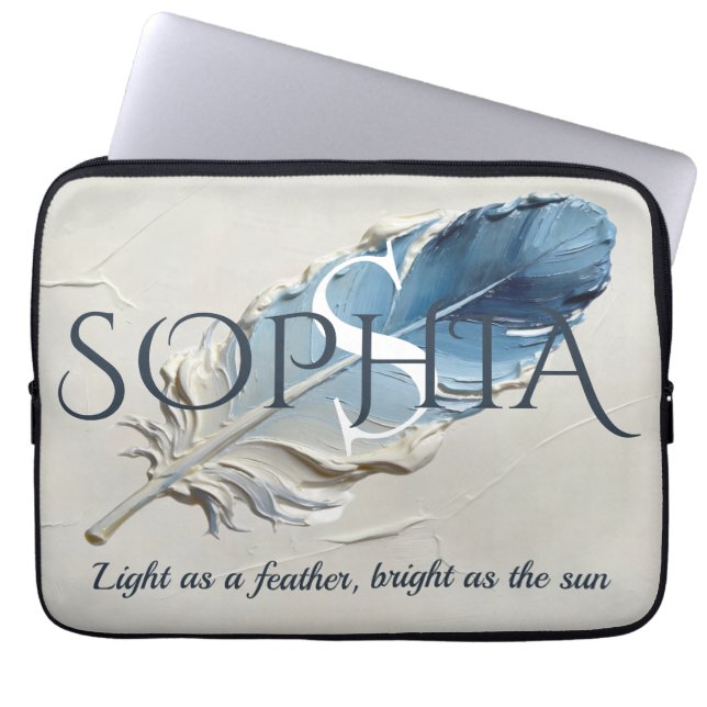 Personlig blå fjäder anpassat namn monogram  laptop fodral (Framsidan)