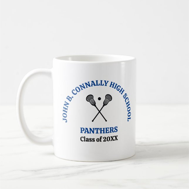 Personlig blå högstadielag i lacrosse kaffemugg (Vänster)