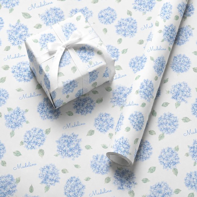 Personlig blå hortensia bröllopsduschpresent presentpapper (Skapare uppladdad)