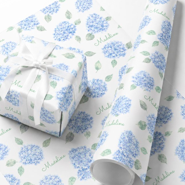 Personlig blå hortensia bröllopsduschpresent presentpapper (Skapare uppladdad)