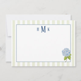 Personlig blå hortensia grön rand monogram anteckningskort